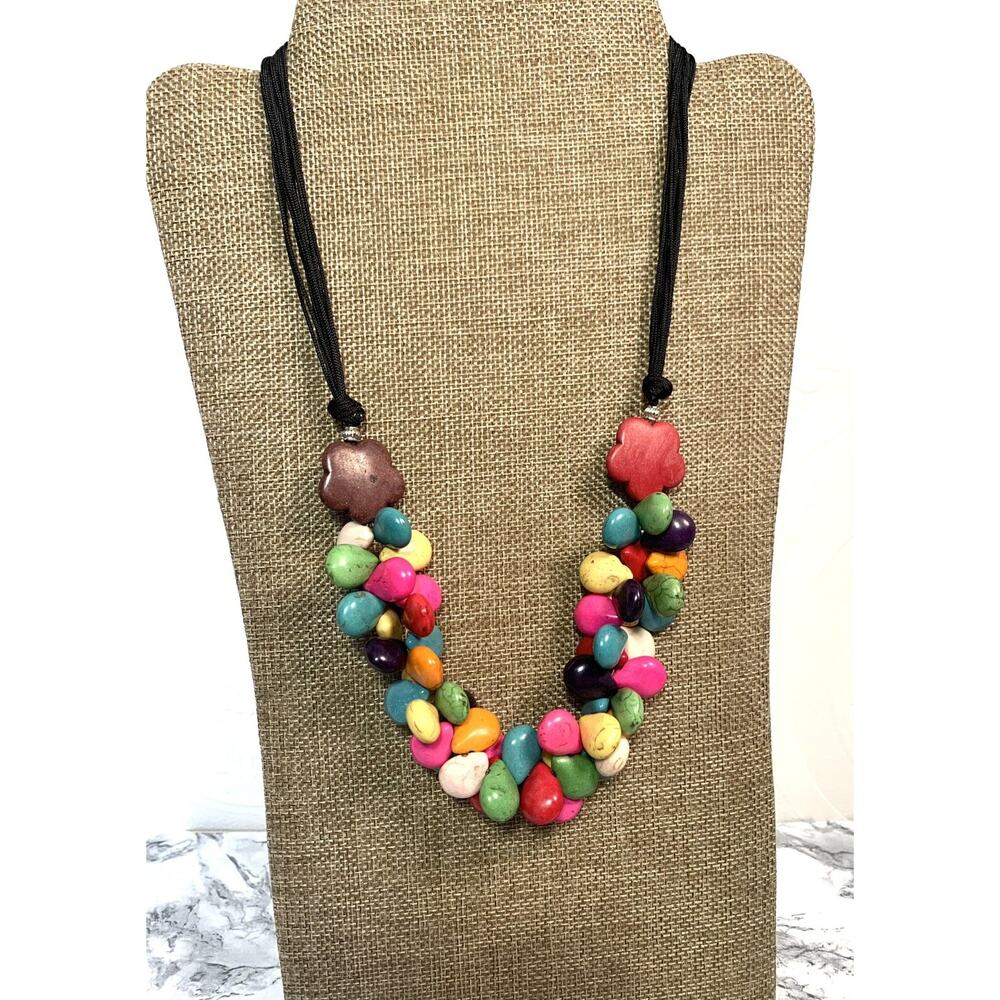 Vintage Candy Colored Bead 80's Core Necklace with Toggle Clasp